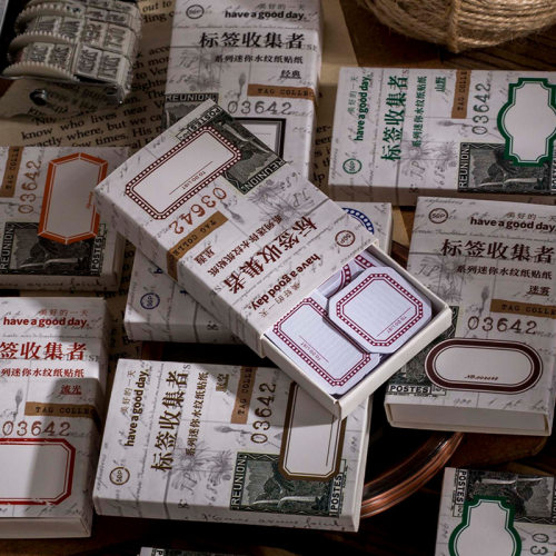 标签收集者特种纸盒装迷你标签贴纸 复古标签框记事分类素材贴画
