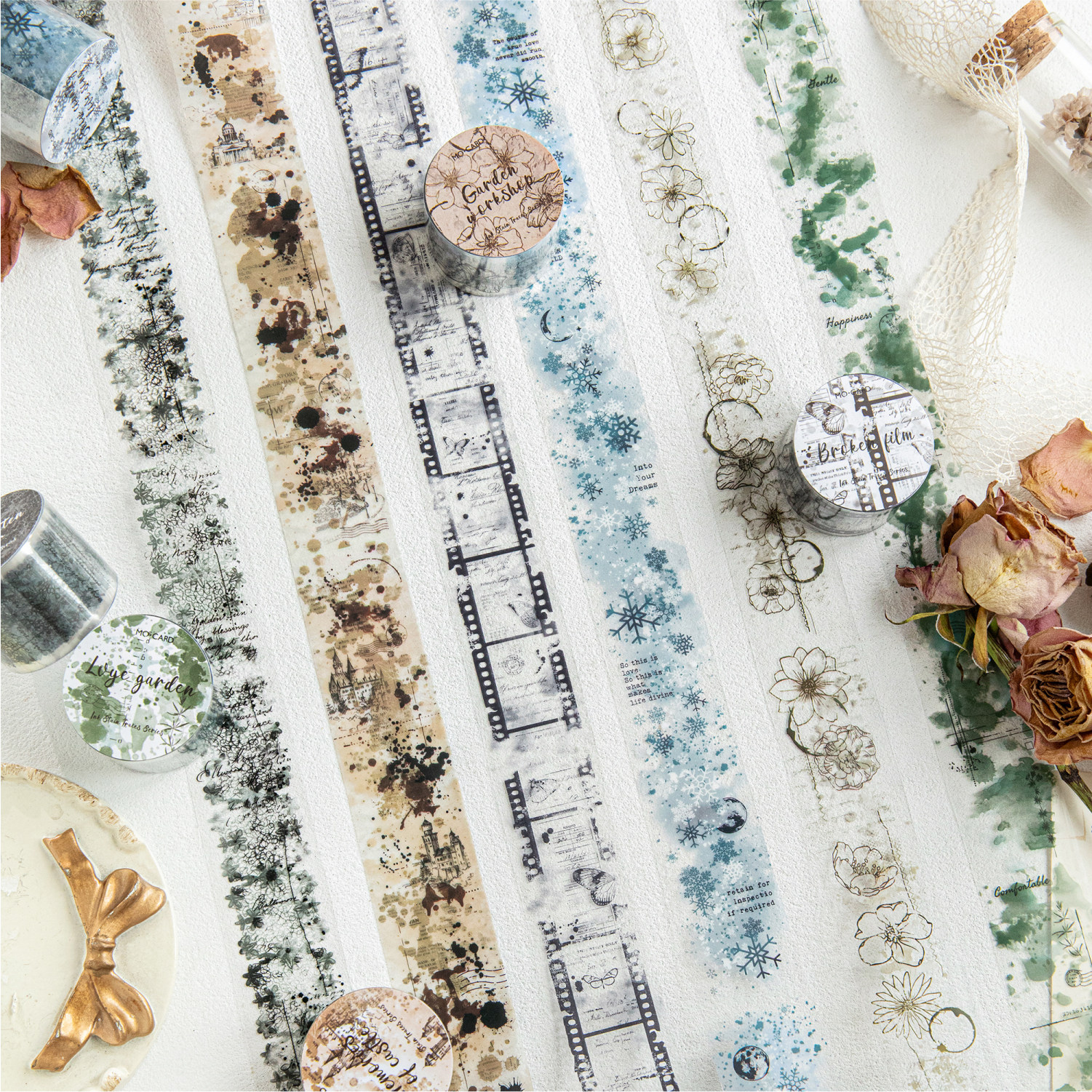 陌墨 3cm宽轻复古手帐PET胶带 怀旧胶片框水彩晕染手帐装饰贴纸