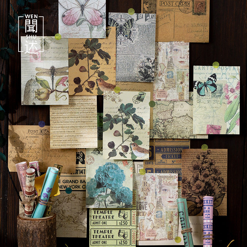 无粘性复古素材纸 轻型纸牛皮纸怀旧地图票据书页手账拼贴装饰
