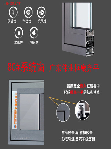 大连封阳台换窗框扇齐平80伟业品牌断桥铝系统窗保暖隔音内倒实用