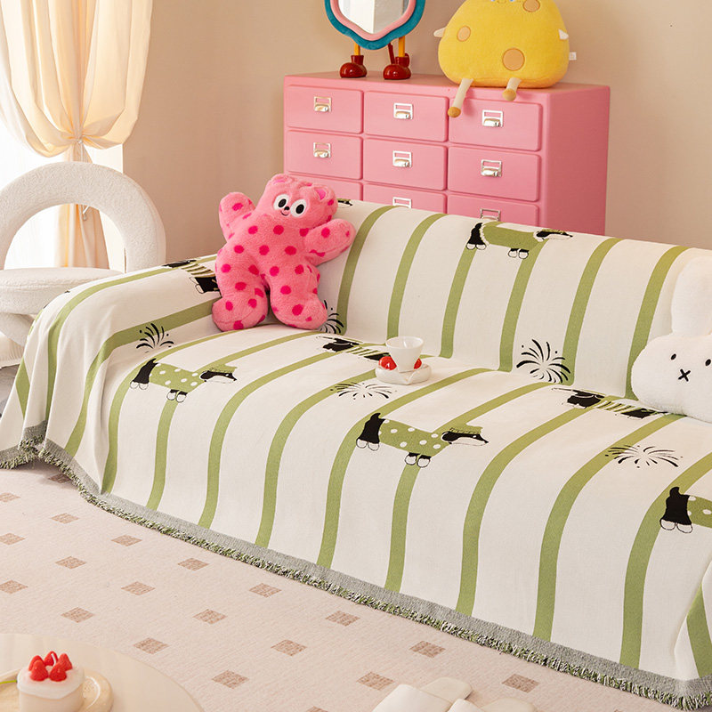 多巴胺卡通沙发盖布2025年流行新款雪尼尔防滑盖巾ins四季沙发毯