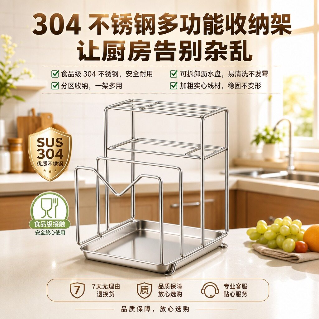 菜板刀架二合一置物架304刀架置物架厨房台面收纳菜板一体置物架