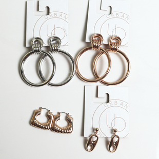美国urban outfitters金银色大圆环复古耳环三款选hoop earrings