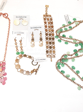 Liz Claiborne孤品做旧金色样品中古风回流项链手链耳环耳钉套装