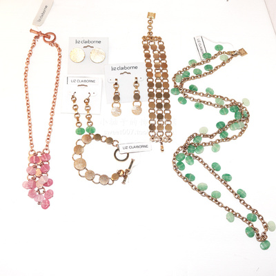Liz Claiborne孤品做旧金色样品中古风回流项链手链耳环耳钉套装