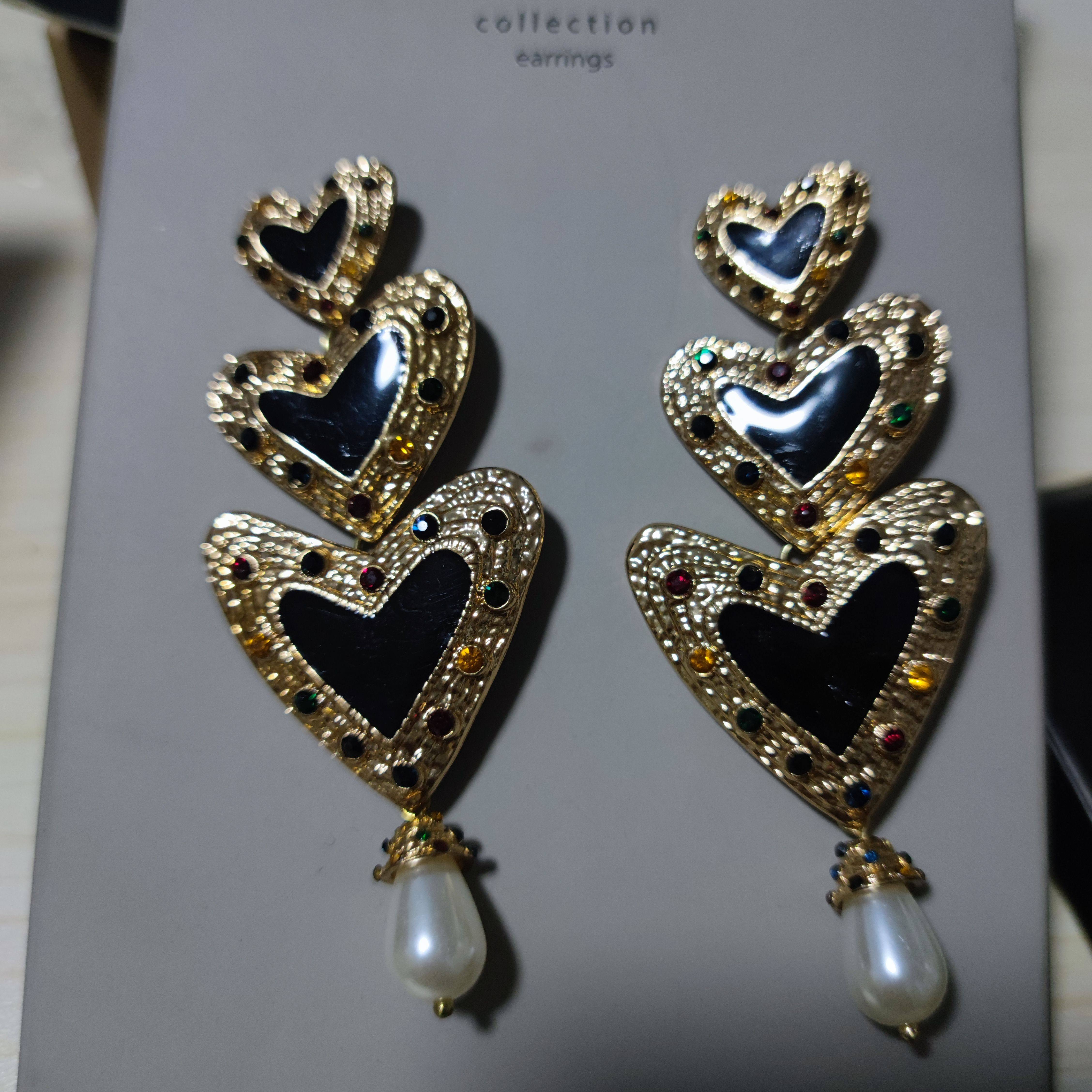 ZARA Vintage中古饰品三层爱心彩钻耳环耳钉