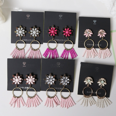 美国轻奢品牌bb 米珠串珠流苏宝石花朵耳环多色选暖色系earrings