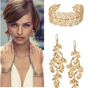 美国珠宝精品 希腊风镂空缠枝叶脉精致开口手/ 耳环两款选 镀金色