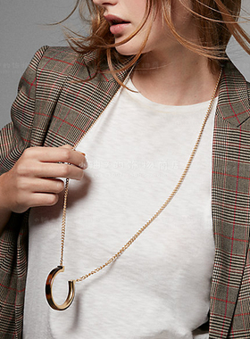美国chico‘s磨砂质感半圆纹理长项链tortoiseshell necklace