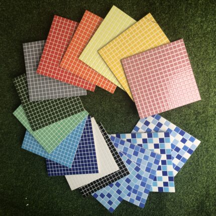 抛晶砖蓝色格子300x300仿马赛克洗手间防滑小地砖游泳池瓷砖