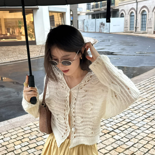 微透性感辣妹初秋上衣 MADEIN OST 法式 慵懒羊毛马海针织开衫