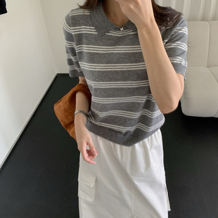 早秋新款 条纹polo针织衫