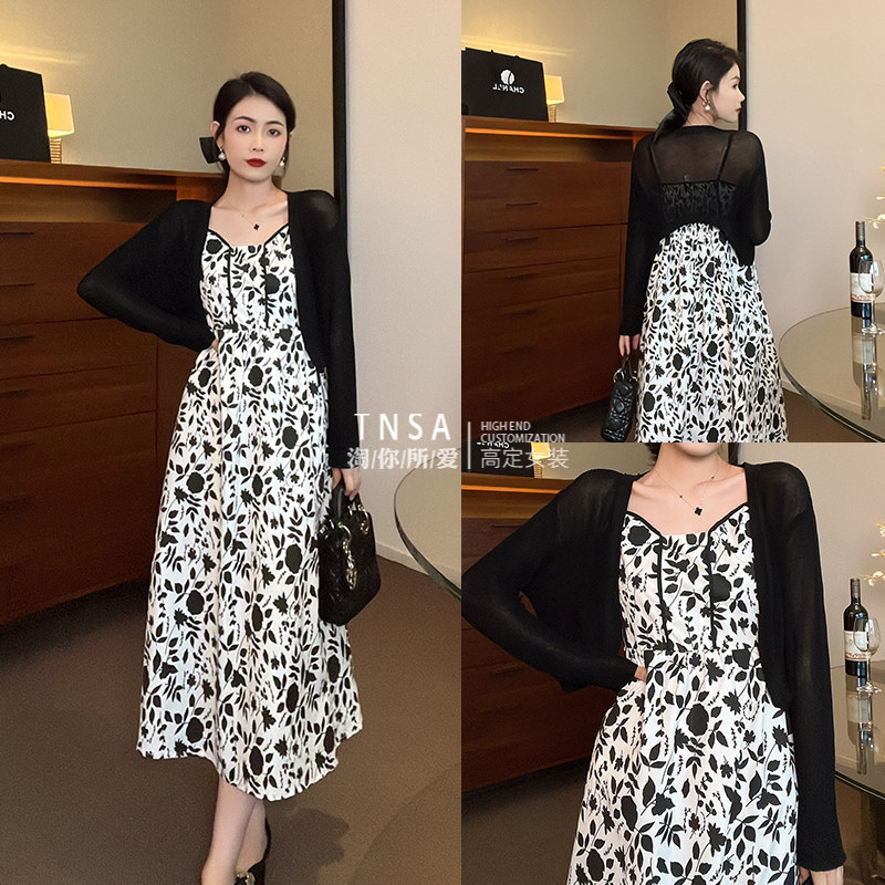 【珠零锦粲套装】提花吊带连衣裙女夏季2022新款裙子+防晒开衫