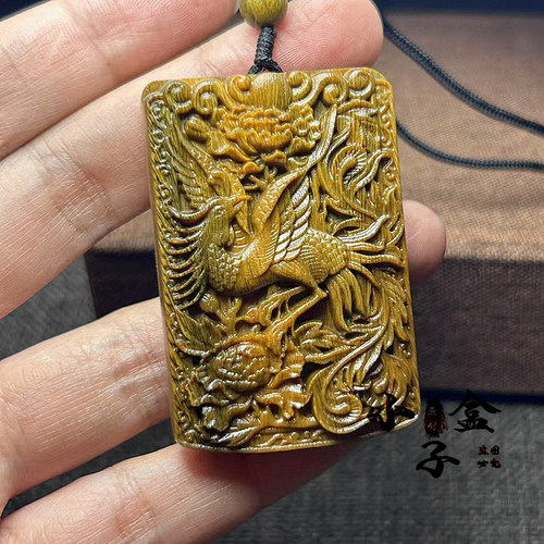 阿根廷绿檀木火凤凰离卦挂件木质五行缺火朱雀道家项链木吊坠男女