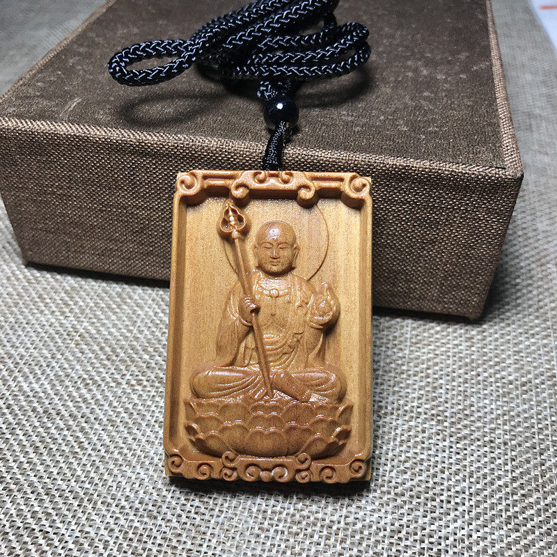 地藏王菩萨吊坠木质木雕地藏佛像挂坠平安转运项链挂件钥匙扣佛牌