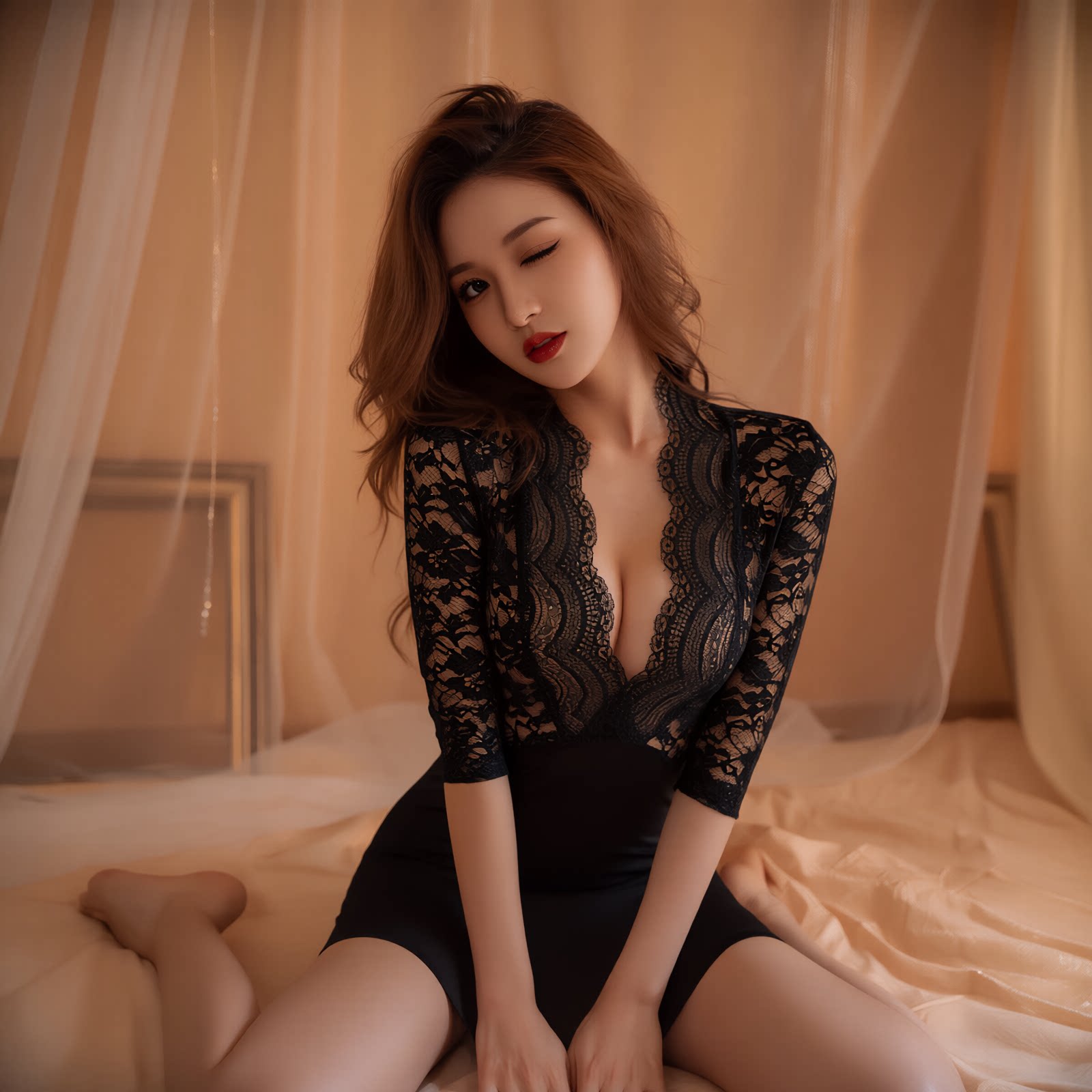 半夏媚诗纯欲辣妹蕾丝睡裙