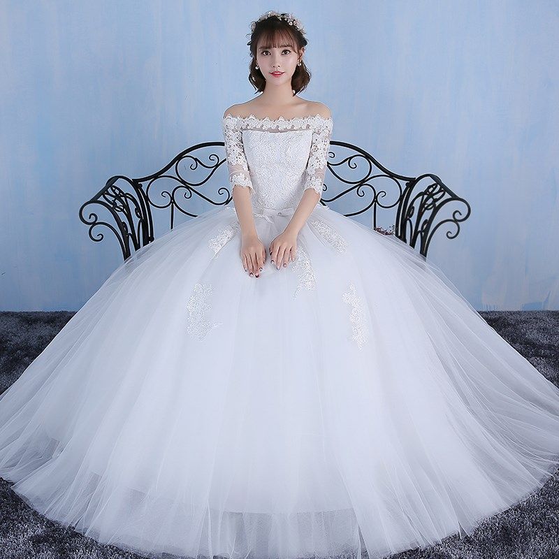 婚纱礼服胖mm妹妹遮肉加肥加大码200斤显瘦一字肩中袖2017新款夏在类目 女装/女士精品, 婚纱/旗袍/礼服, 婚纱中 - 来自Buy2taobao.com提供专业的淘宝代购服务