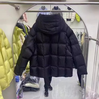 白鸭绒连帽羽绒服小格子保暖外套