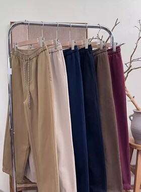 21036欧货安哥拉红松紧腰系带休闲裤大码宽松遮肉显瘦百搭哈伦裤