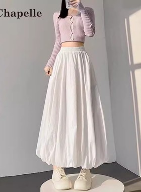 22231森系花苞裙下摆松紧设计宽松减龄半身裙松紧腰宽松显瘦A字裙