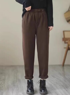 16198雪尼尔加绒加厚小脚哈伦裤松紧腰高腰休闲显瘦针织长裤子女