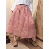 22613松紧腰百搭纯色简约双层苎麻半身裙显瘦百搭拼接蛋糕裙A字裙