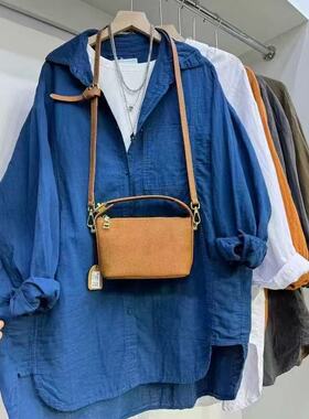 22398简约百搭大版胖MM宽松显瘦长袖衬衫不规则设计减龄休闲衬衣