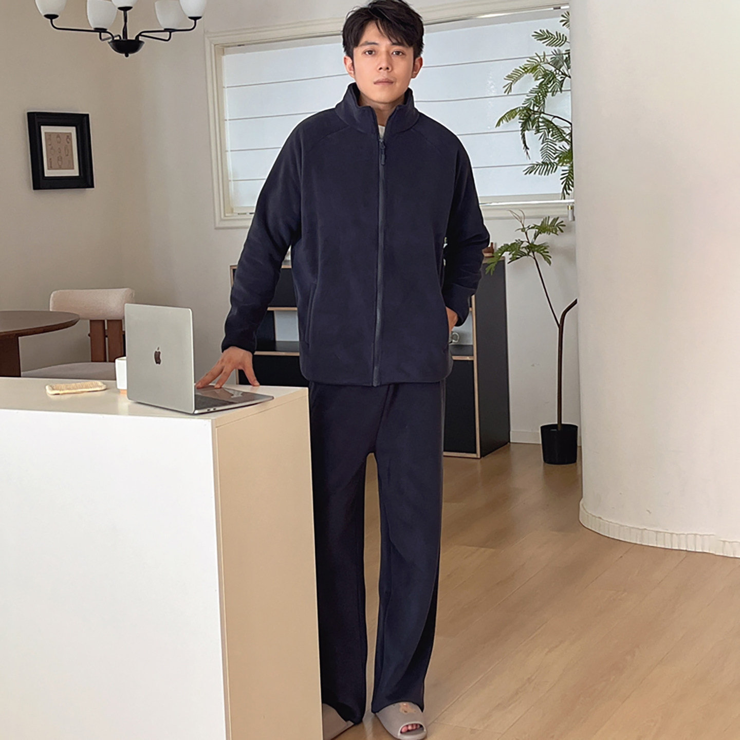男士新款双面绒奥粒绒家居服套装