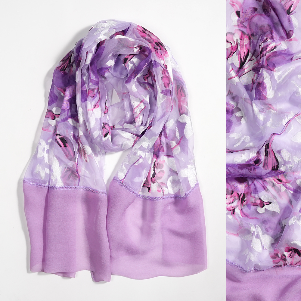 烂花绡拼接纯色真丝乔其