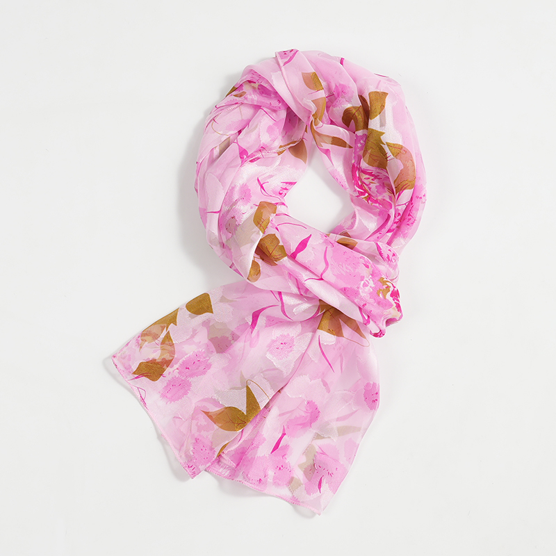 田园碎花提花春秋夏季女粉薄款丝巾纱巾丝绸围巾长款百搭妈妈中年