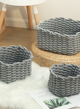 棉绳编织收纳筐化妆品收纳盒桌面压缩收纳置物篮环保可水洗收纳篮