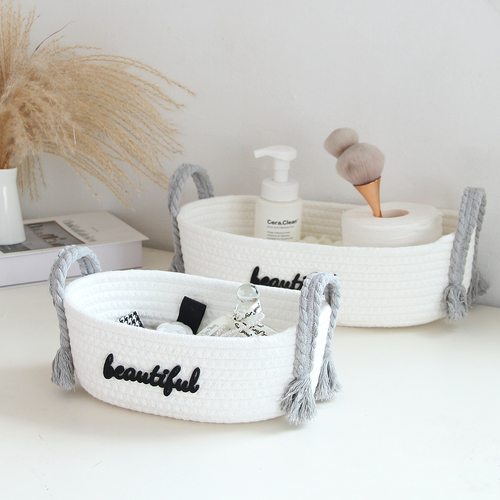 字母装饰棉绳收纳篮手工编织桌面收纳筐化妆品杂物ins北欧收纳盒