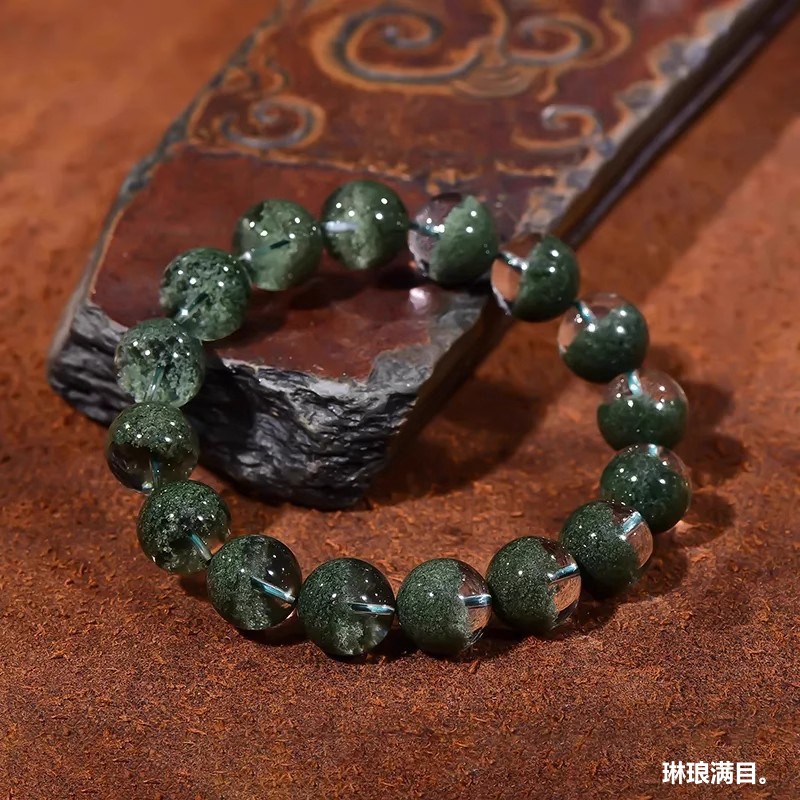 绿幽灵聚宝盆天然水晶手串 巴西产珍藏级 正品单圈男女款手链饰品