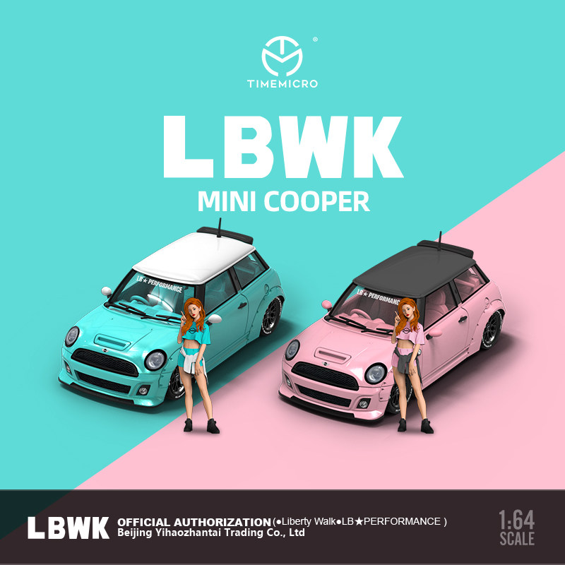 lbwk授权tm1:64宝马mini 素色电光银 银猪红牛微缩树脂女人偶车模