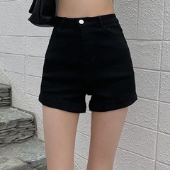 Korean Retro High Waisted and thin hot pants with curled edge denim shorts