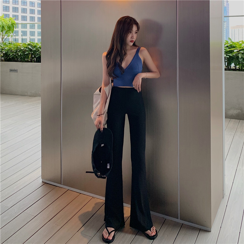 Real picture high waist sagging thin pants loose elastic casual pants