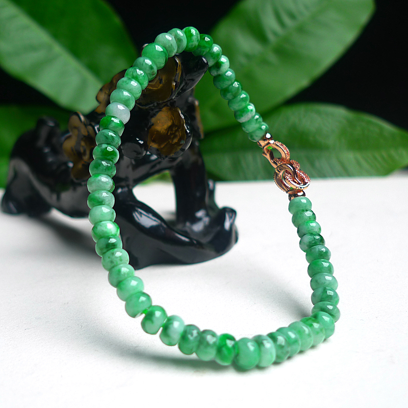 天然缅甸A货翡翠老坑水润满绿算盘珠手串手链有证男女款送礼礼物