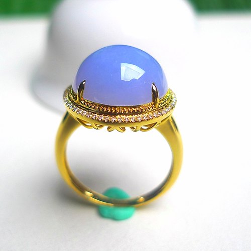 天然缅甸A货翡翠18k金镶嵌冰紫紫罗兰蛋面精美戒指指环带证书女款