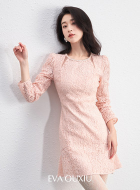 【限时直降】伊华欧秀绒感蕾丝连衣裙女高级感千金裙子45WAQ5608