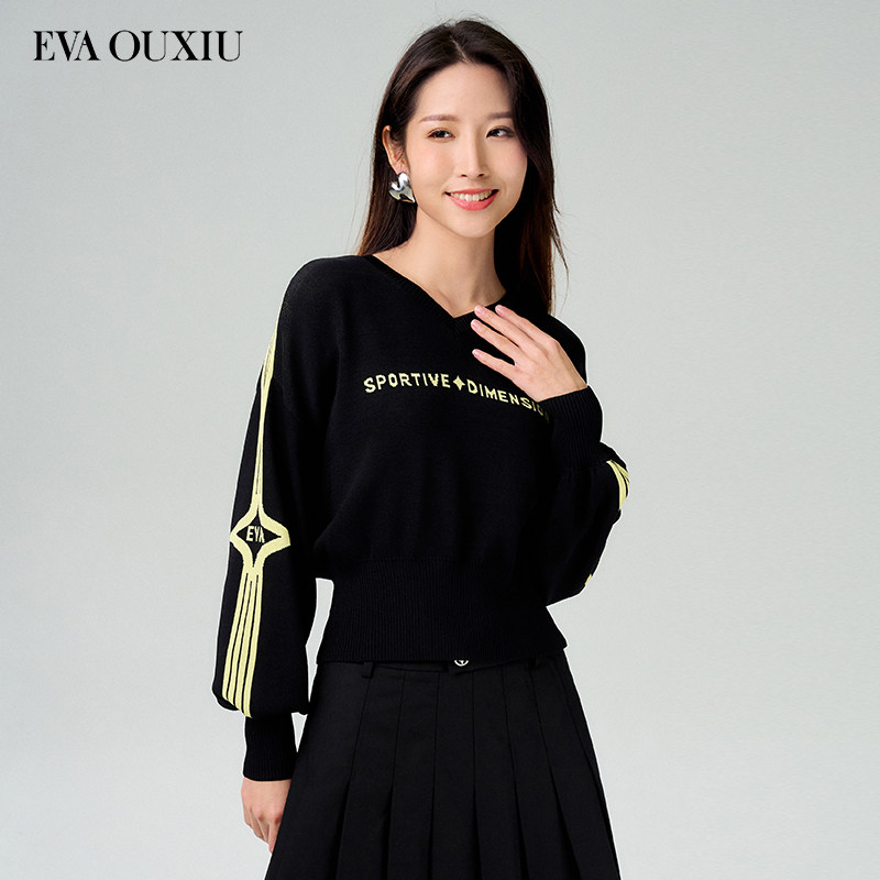 【限时直降】伊华欧秀长袖黑色休闲针织衫t恤女E31ZM9646,女装/女士精品,毛针织衫,淘宝优惠券,粉丝福利购,淘宝优惠卷