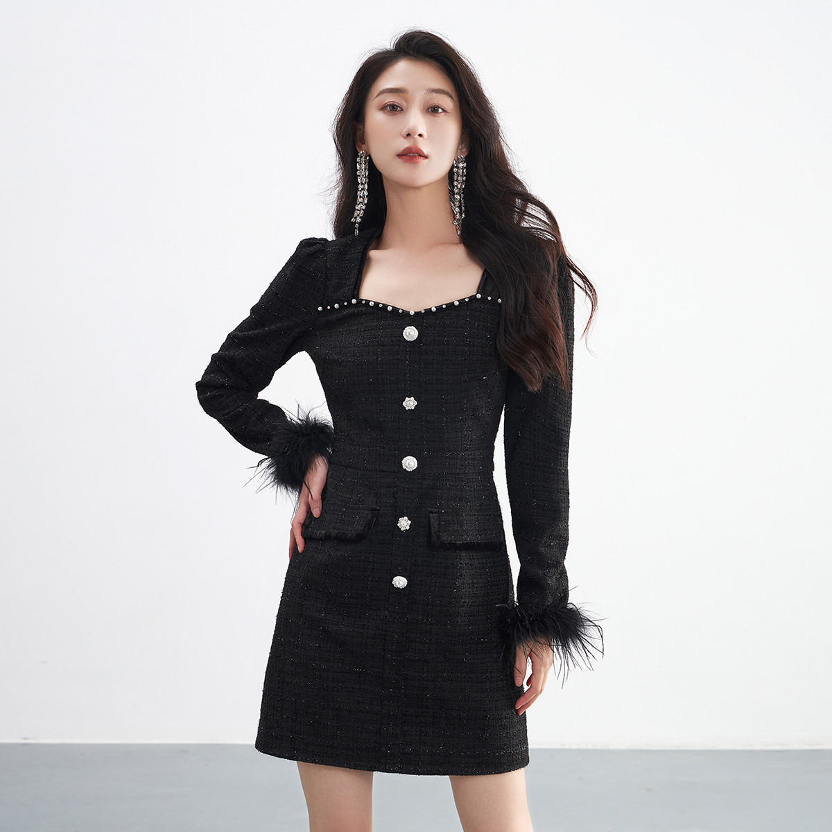 千金风A字裙聚酯纤维格纹