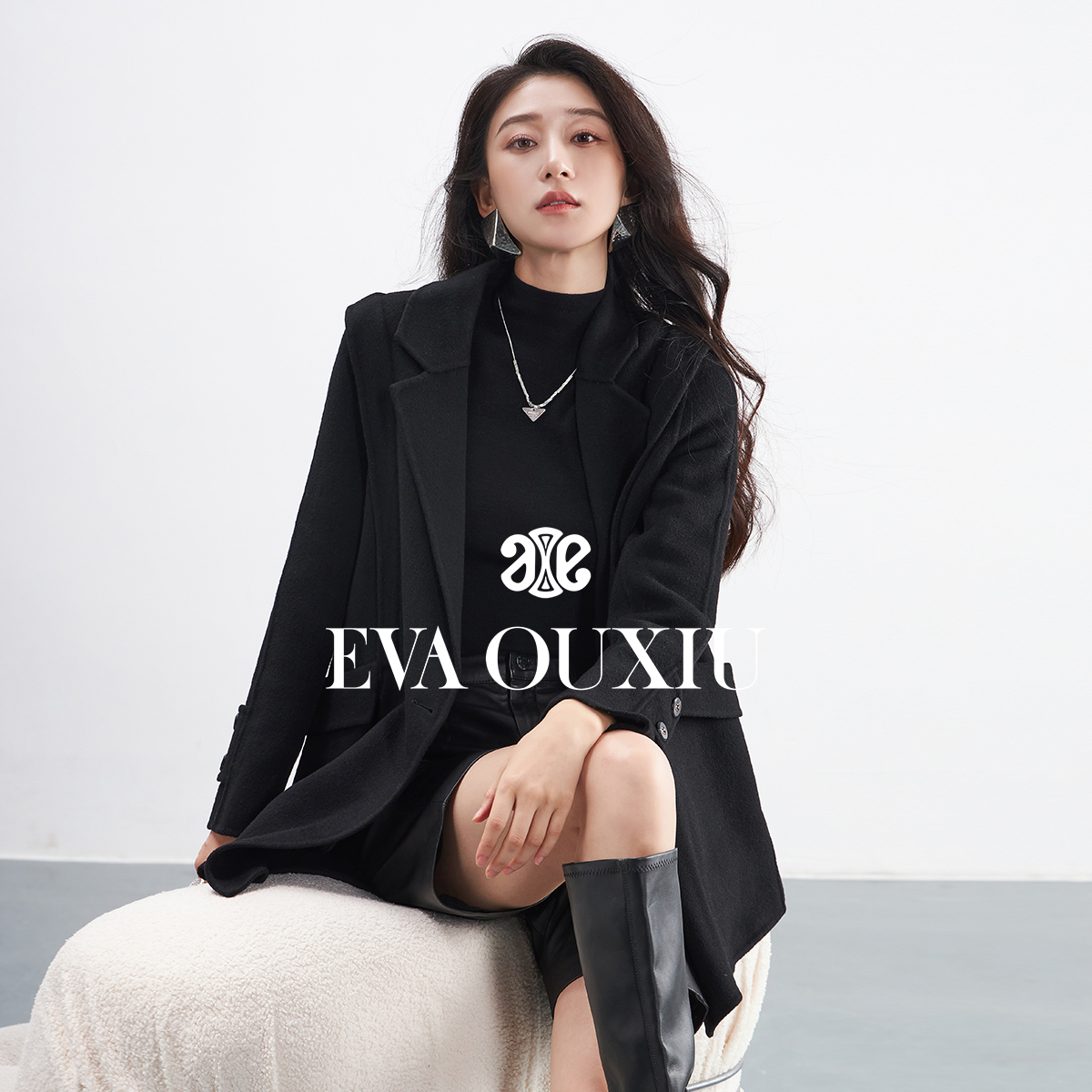 【限时直降】伊华欧秀绵羊毛中长款呢大衣厚实外套女E33LS0006