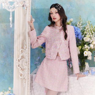 粉色外套短裙两件套530TZ0003 伊华欧秀千金风套装 限时直降
