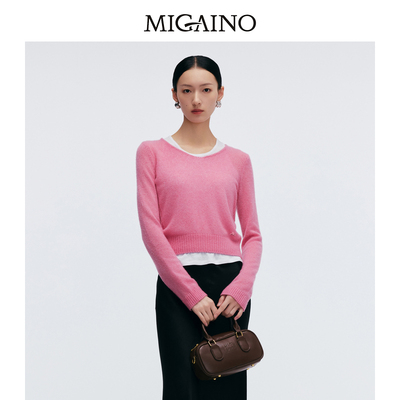 Migaino曼娅奴女装2025春季新款V领休闲软糯粉色毛衣MP12WH234