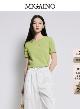 Migaino曼娅奴女装夏季新款镂空刺绣时尚短袖T恤女MP22RA021