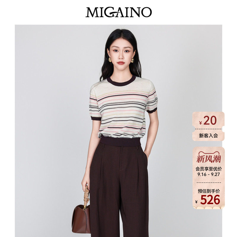 Migaino曼娅奴女装2026年夏季新款时髦条纹套头针织衫MQ32KW249图片