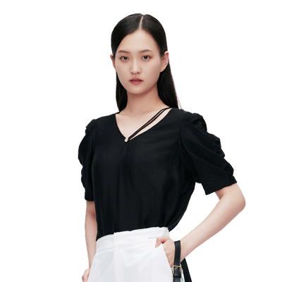 Migaino曼娅奴女装夏新款纯色优雅高级感衬衫上衣MO22AA111