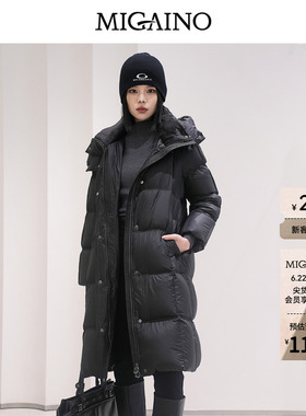 【鹅绒】Migaino曼娅奴女装冬新款黑色简约中长款保暖羽绒服外套