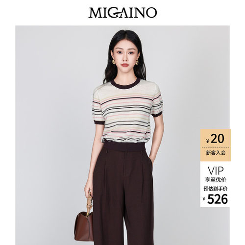 Migaino曼娅奴女装2026年夏季新款时髦条纹套头针织衫MQ32KW249
