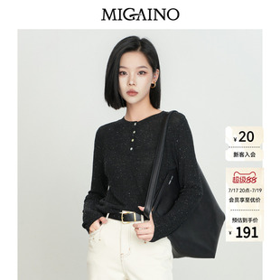 Migaino曼娅奴女装春秋季新款气质感薄款黑色长袖打底针织衫上衣
